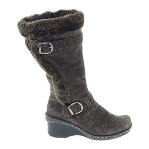 Size 10 Roberto Vianni Suede Leather with Faux Fur Brown Grey Tall Zip Up Boots